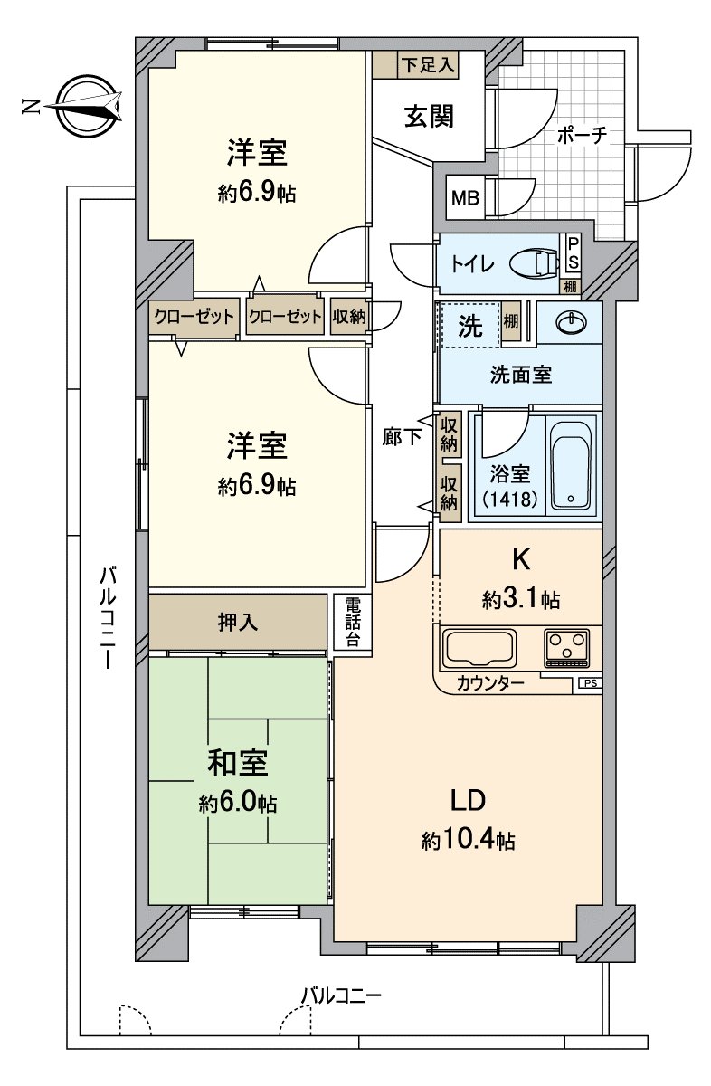 是约13.5张塌塌米LDK，超过6张塌塌米全居室的宽松的房型。