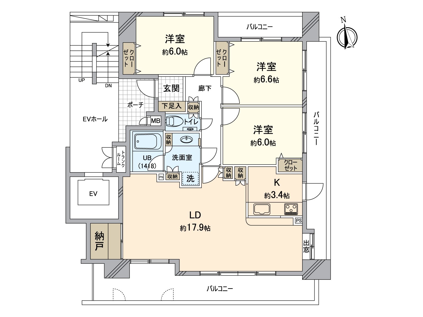 约21.3张塌塌米LDK，超过6张塌塌米全居室的有宽松的空间的3LDK。是光照、风景、通风在10楼东南边角房好的房间。