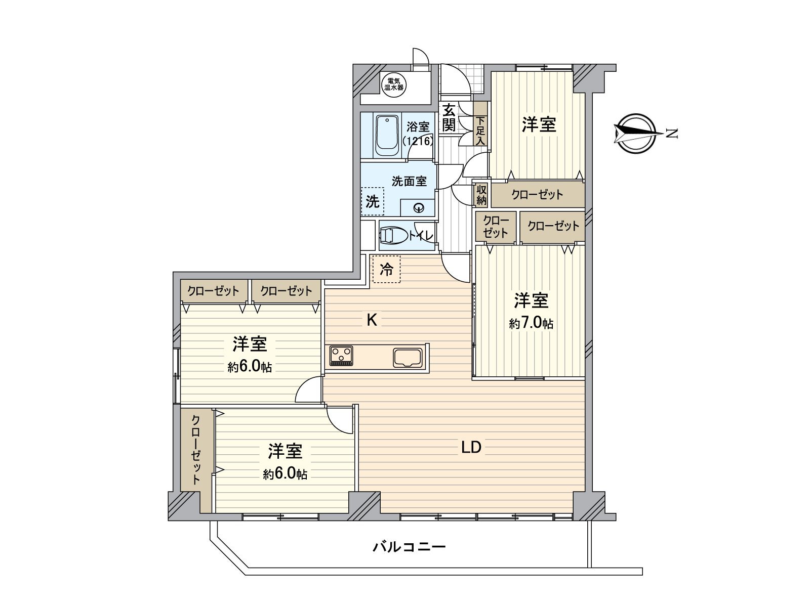 从属于便利的全居室存储空间的宽松的4LDK。是7楼，东南边角房的光照、通风好的房间。
