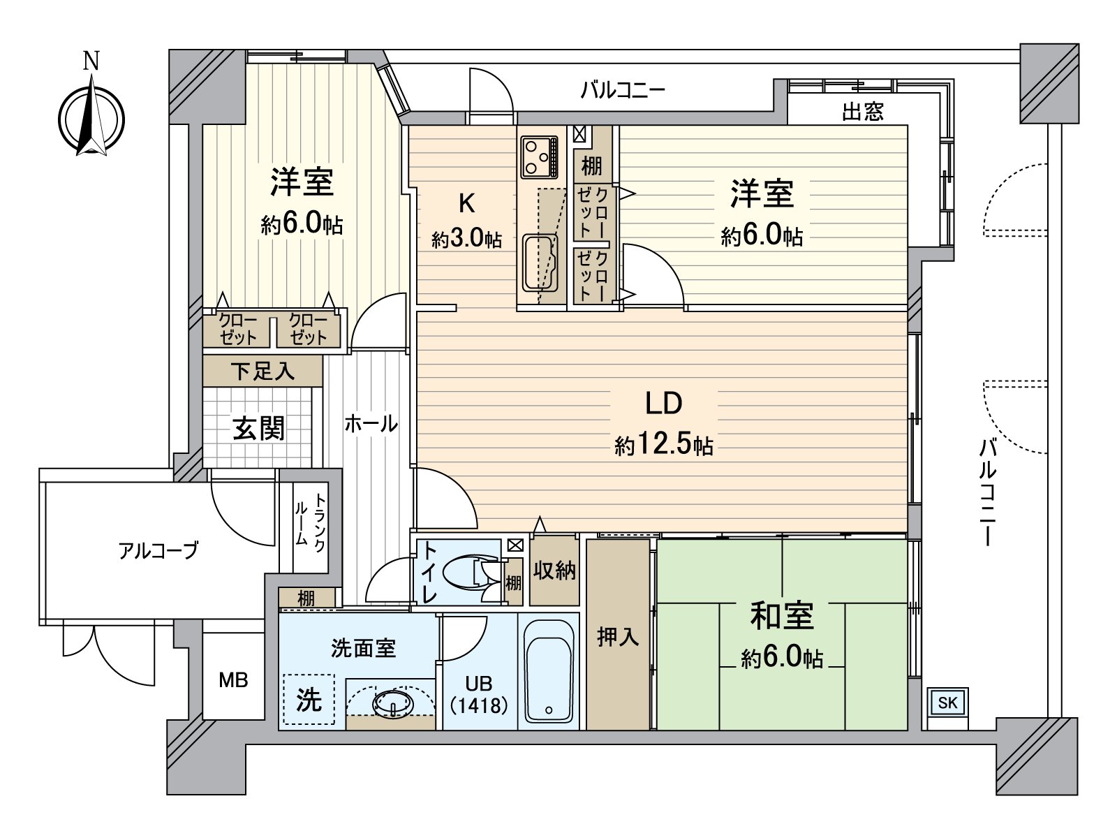 是在家庭推薦的3LDK，私人使用面積約77平方公尺的東北採光房。室內是作為消除高低差別的全部的Flat的無障礙設計。