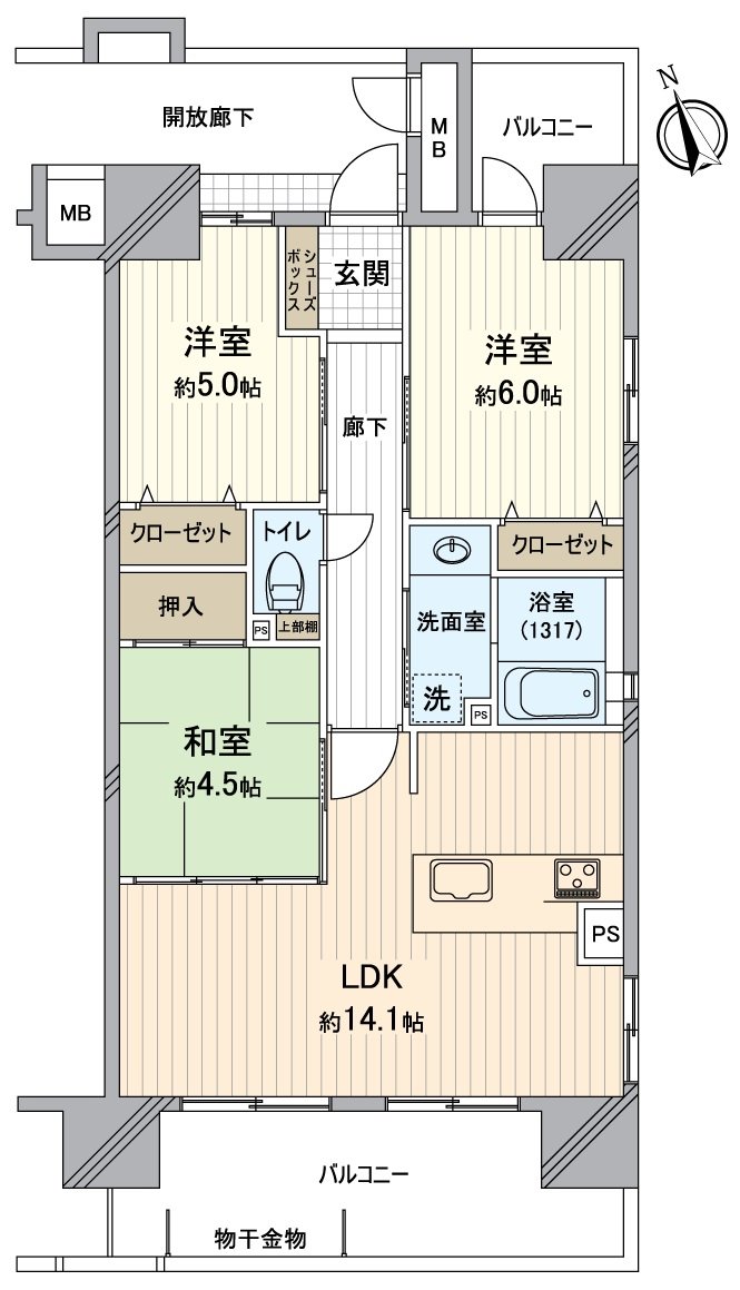 阳光、通风良好度的西南、东南采光房。