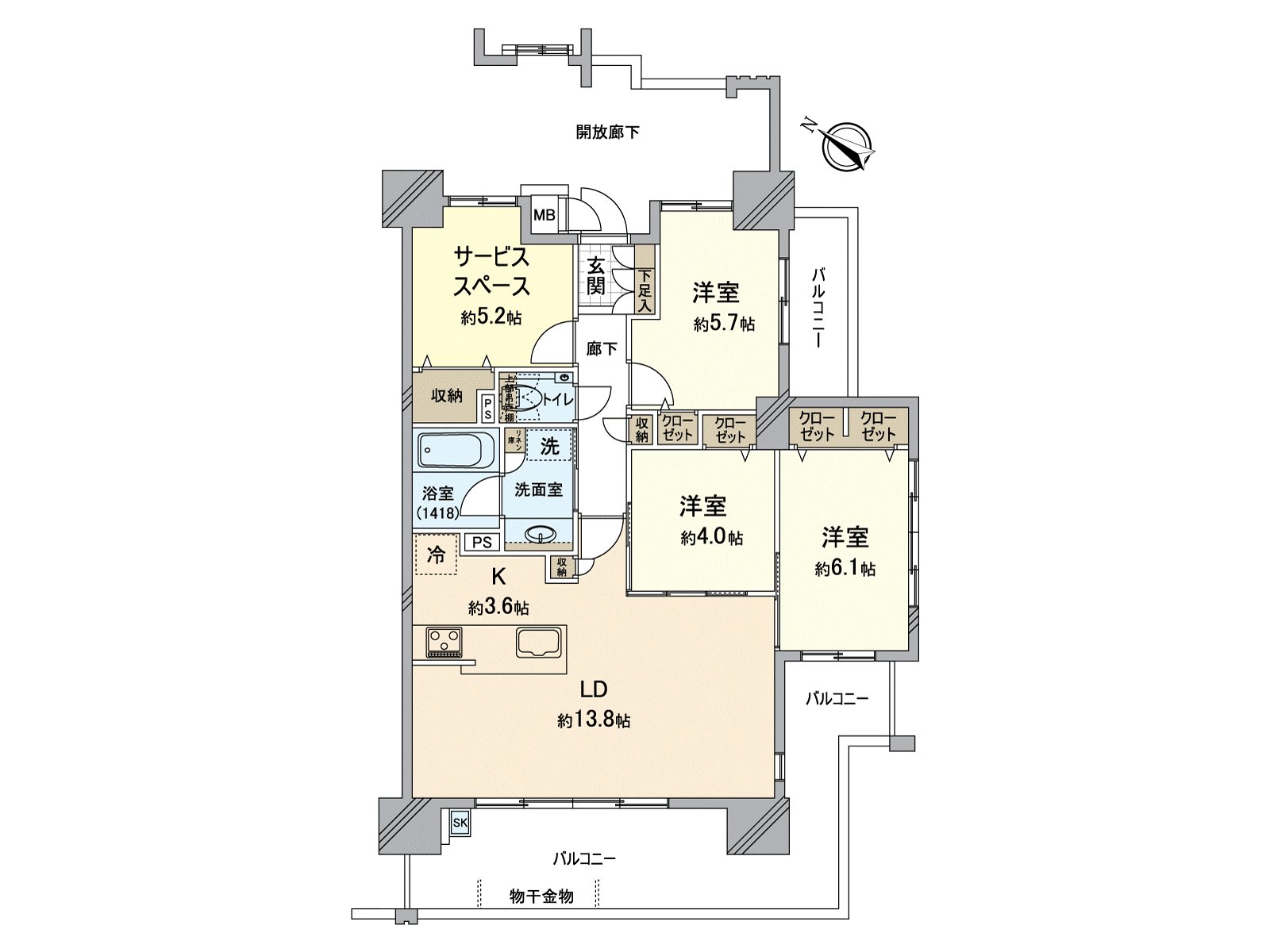 It is 3SLDK of about 81.47 square meters of exclusive area.