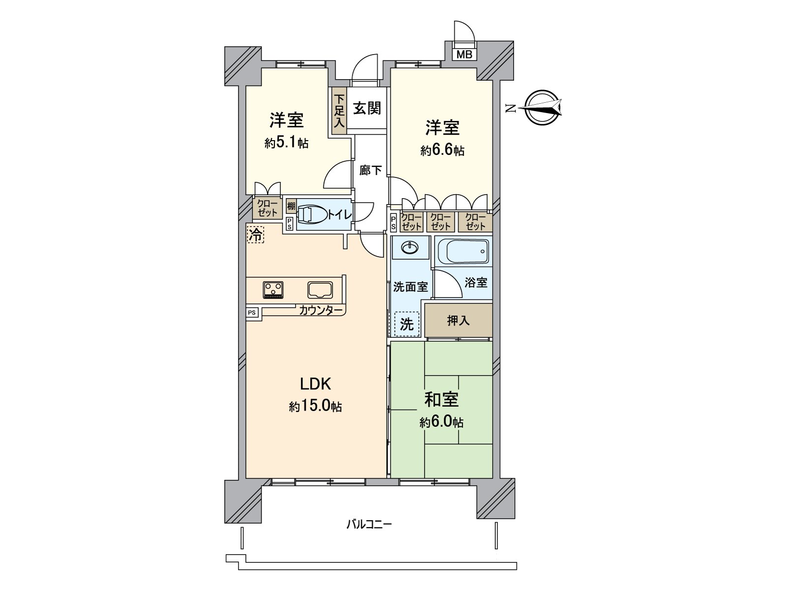 在家庭推荐的3LDK。可以卧室，孩子的房间分的用法。