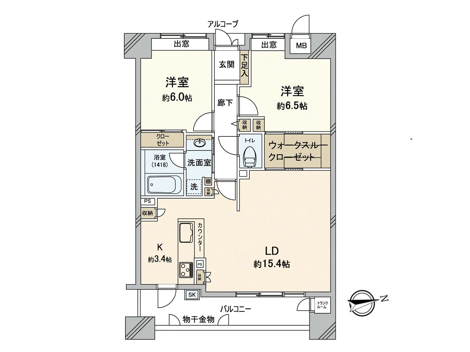 約18.8張塌塌米LDK和寬鬆的2LDK。