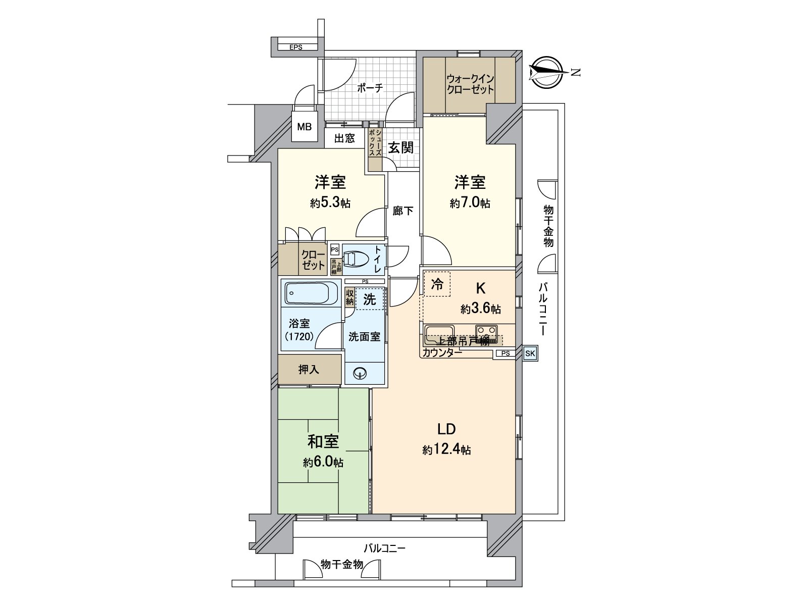 It is Northeast Corner Unit, a room of the 3LDK. There is no dwelling unit in the lower floor for the second floor.