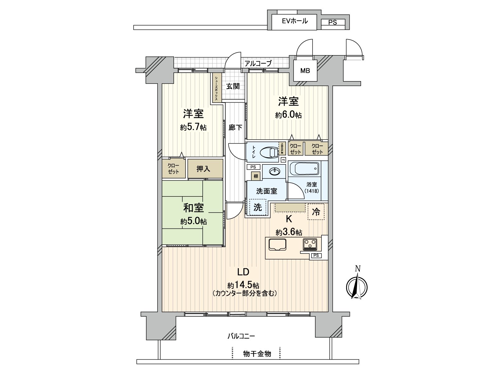A Facing South dwelling unit having good ･ view per positive. There is storing in Western-style room, the room everywhere including the Japanese-style room and can keep house space clearly.