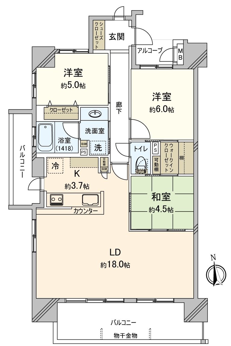 陽光良好度的西南採光房。室內到處有收納，能和感覺清醒保持住空間。