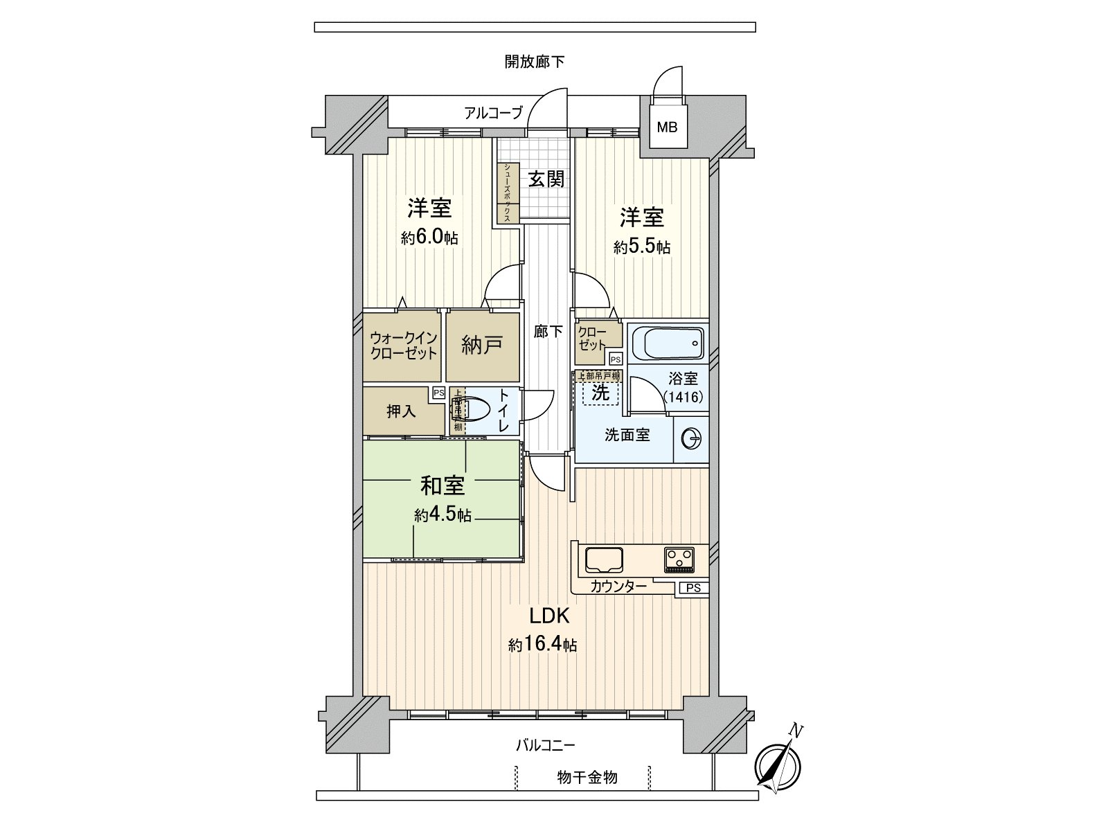 兼备了步入式衣帽间以及储藏室，收纳量充实。※在房型图上，正记作储藏室的空白被把在分售时的房型图记作积极的壁橱。