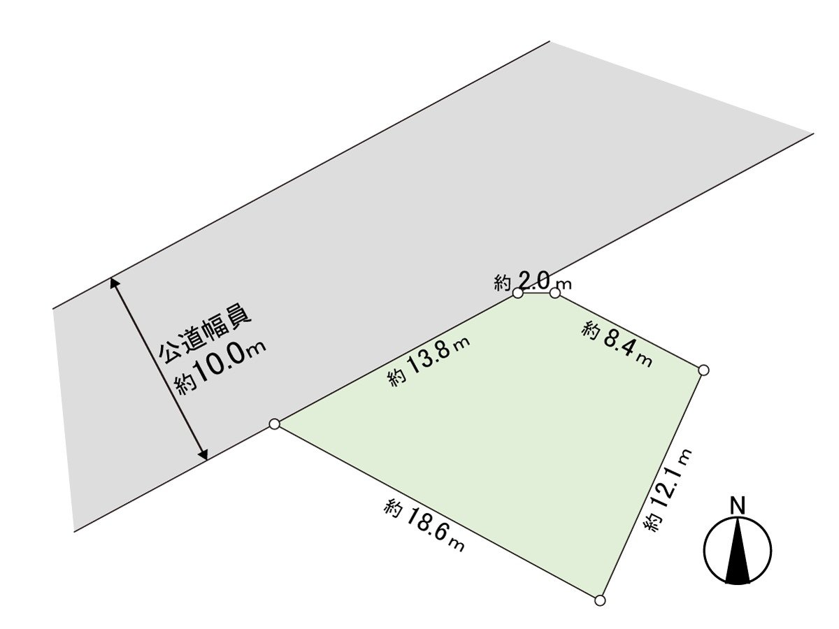 It is about 13.8m Abutting road in figure of ground type, the Northwest side width about 10.0m public road