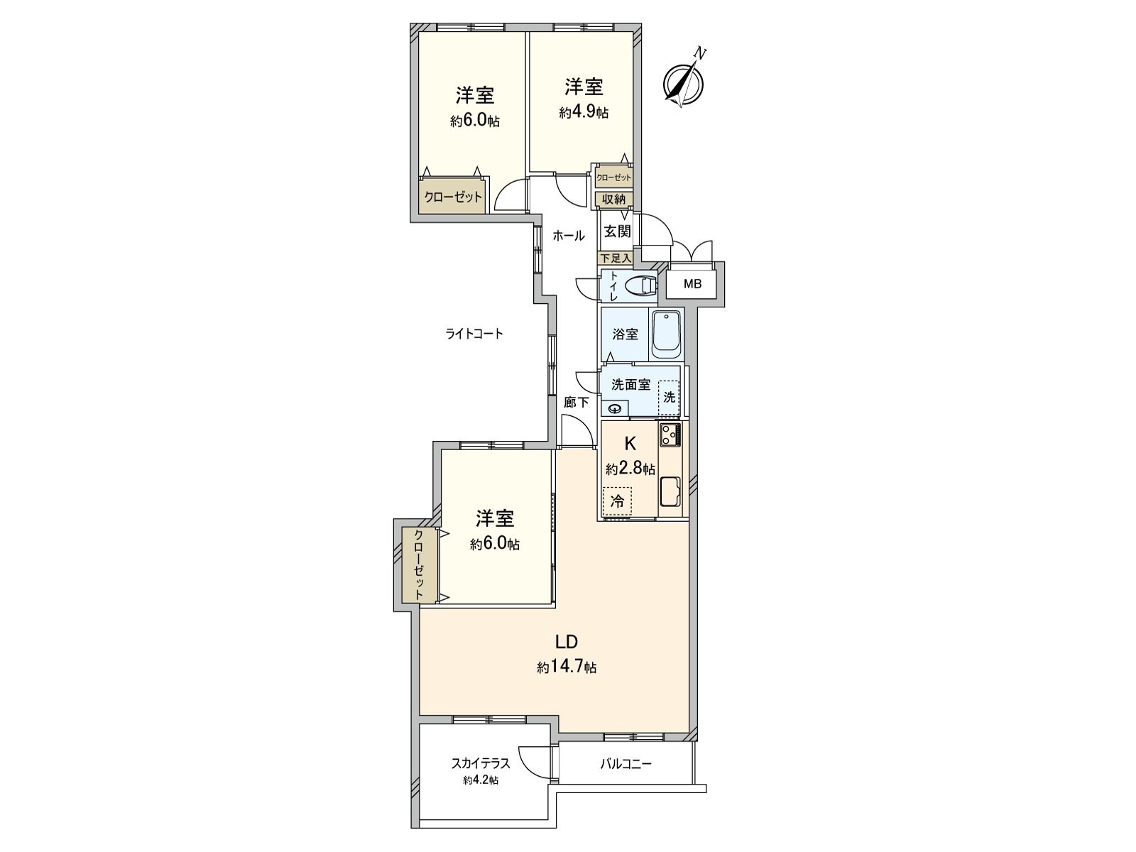 私人使用面積76.82平方米的3LDK