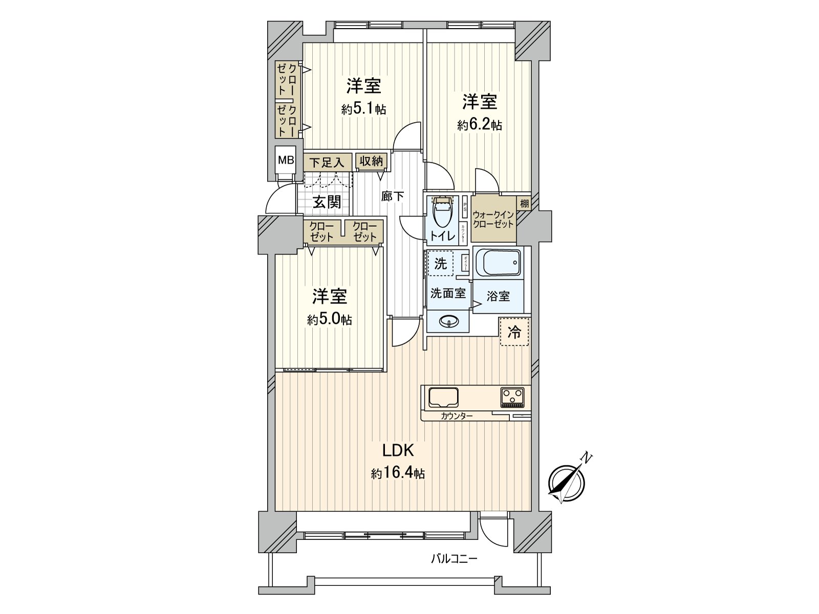 实际使用面积72.06平方米的3LDK