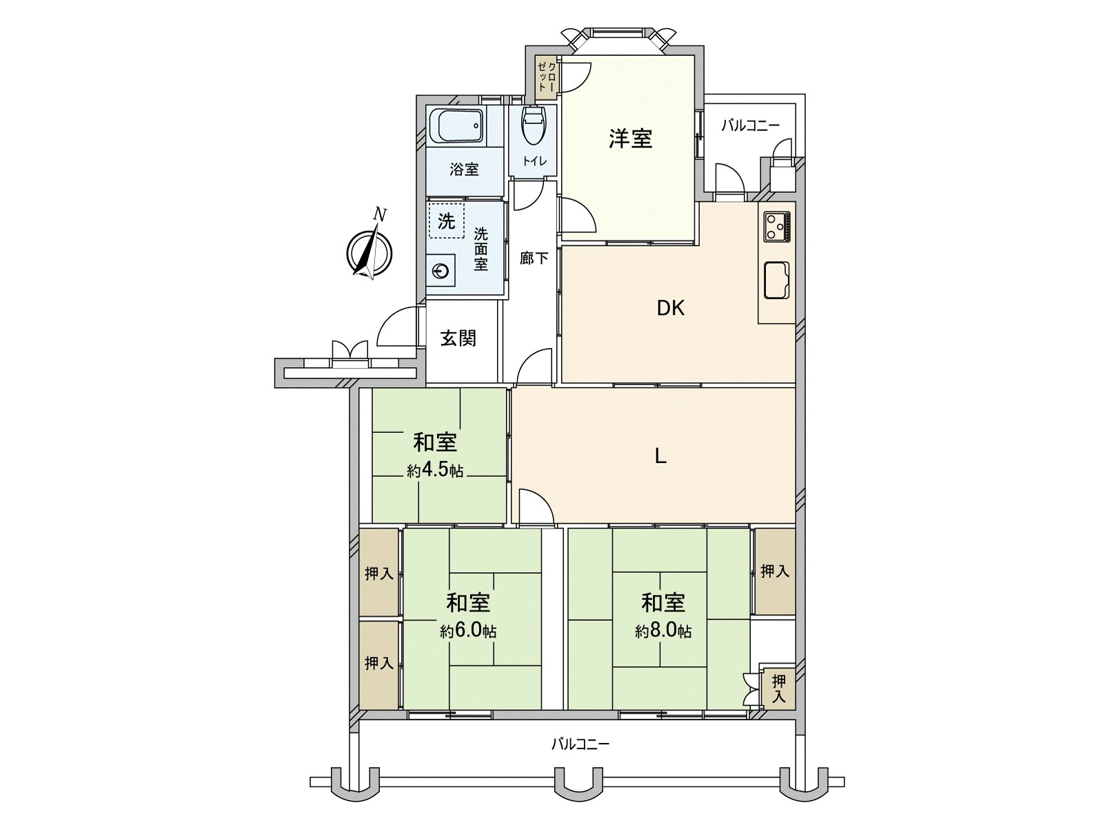 It is floor plan. Terrace is established in the south side and is the constitution that Hikari is easy to touch to the room in the daytime.