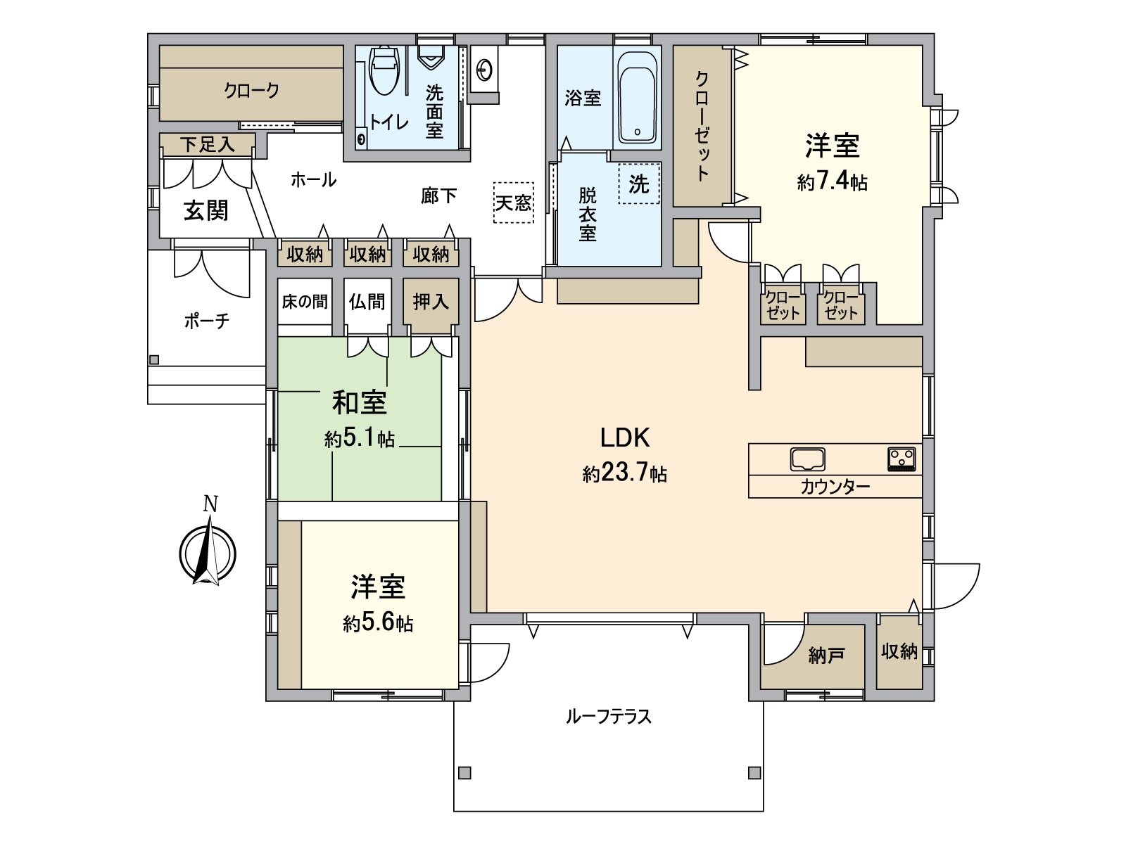 3SLDK of 106.58 square meters of floor plan Wood かわらぶき one-story houses