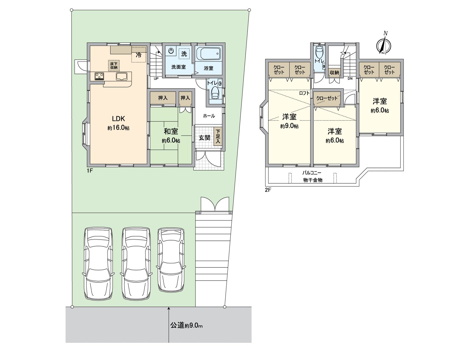 是表示全體房屋的版面設計的平面圖。是陽光在全居室朝南好的房型。