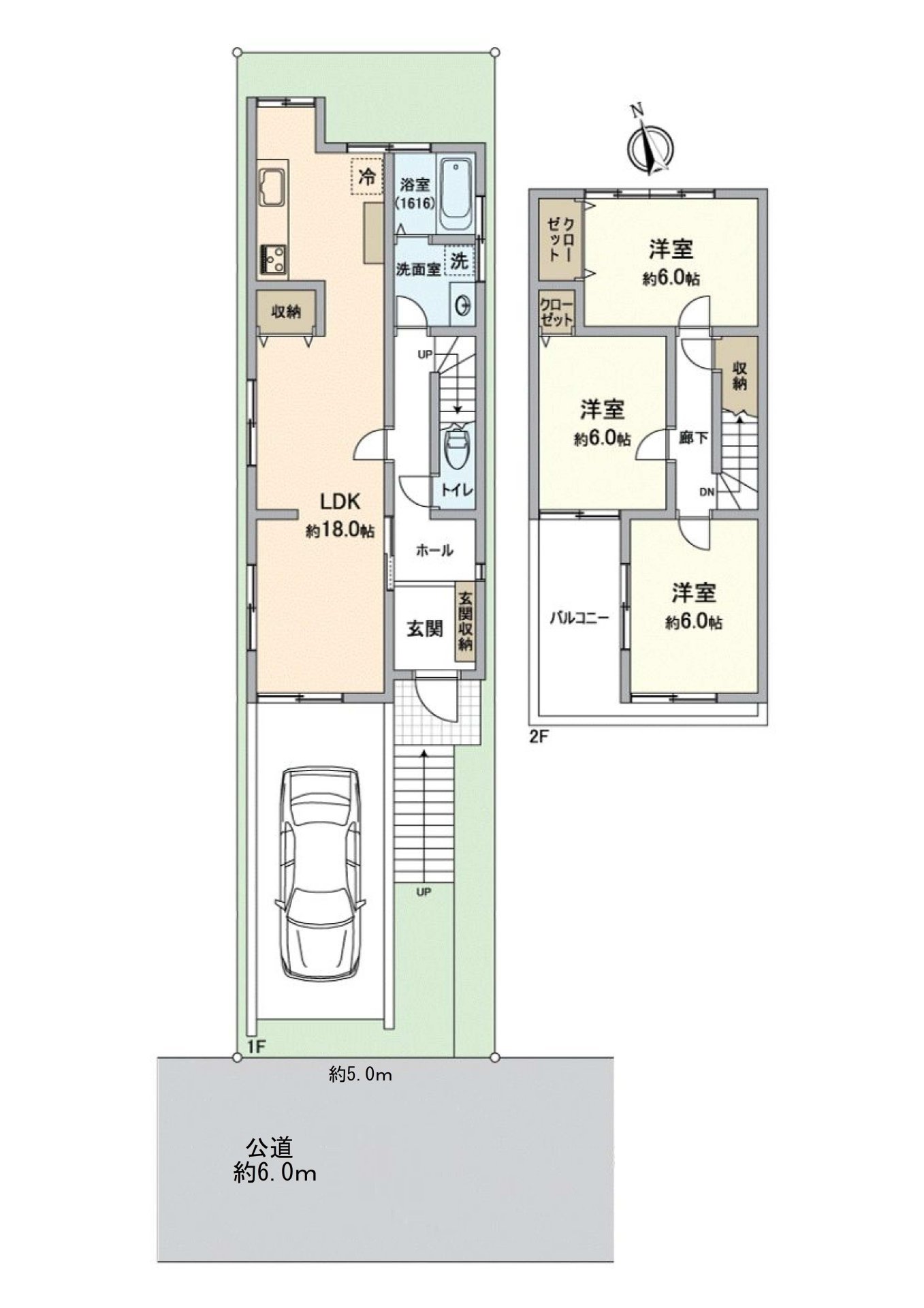 [floor plan] 3LDK about 6.0 quires of all rooms or more. The Parking lot is a built-in garage of the relief on a rainy day.