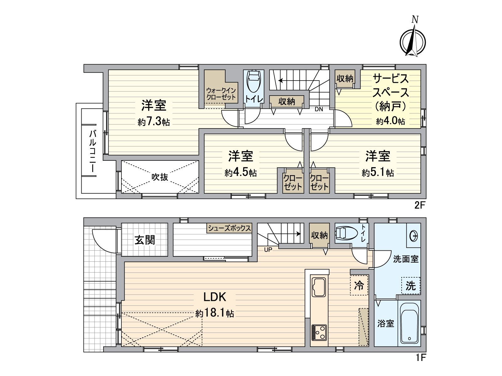 3SLDK※S、非居室是作为储藏室的2层的新房独栋住宅建筑面积：95.33平米(约28.83坪)土地面积：103.38平米(约31.27坪)