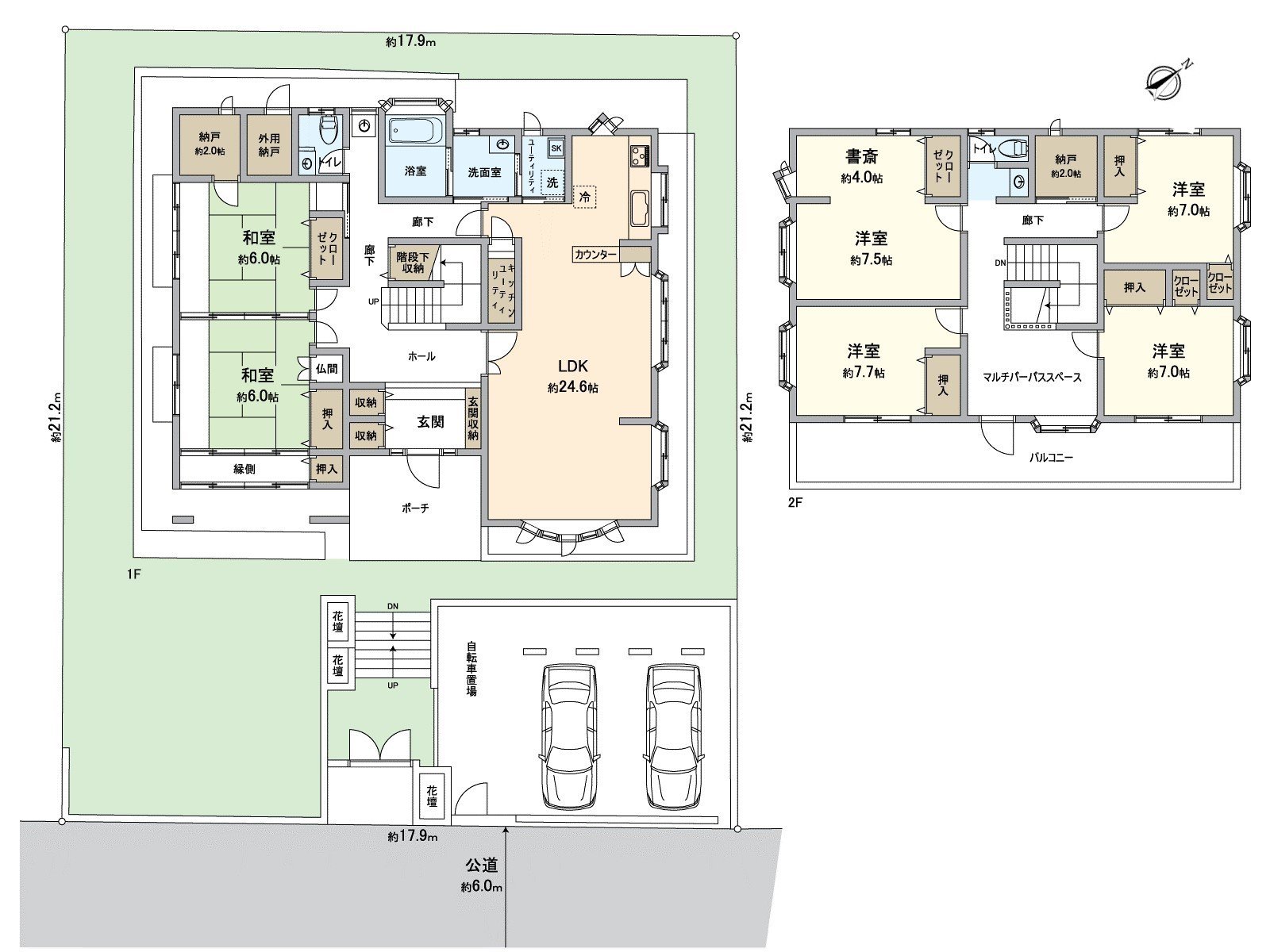 Total floor area about 65.72 tsubo, the Plan 6SLDK+ study include it.