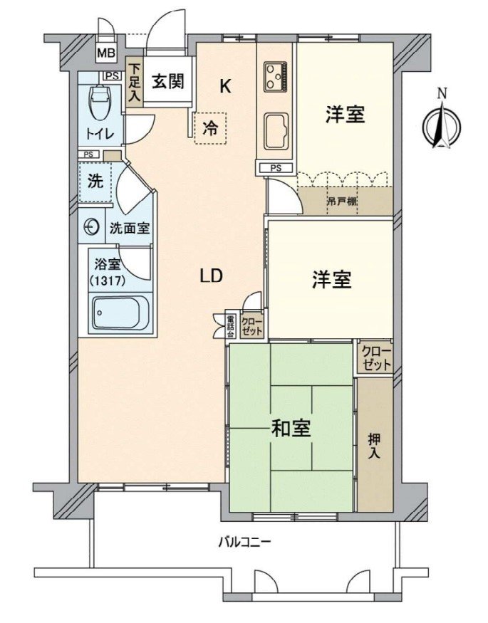 Facing South 3LDK of ... Plan - December, 2025 renovation completed, exclusive area about 63.45 square meters (about 19.19 tsubo)