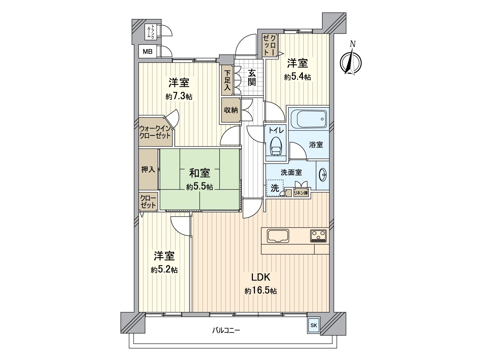 朝南的4LDK 4樓部分私人使用面積：有89.37平方公尺(約27.03坪)嵌入式衣櫃