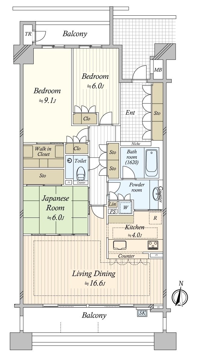 是阳光、风景良好度的朝南的住戸。室内到处有收纳，能和感觉清醒保持住空間。超过6张塌塌米各居室的舒适是某一个户型