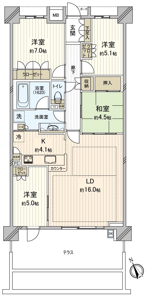 是约26.60平米的东西专用的有露天，4LDK住戸。