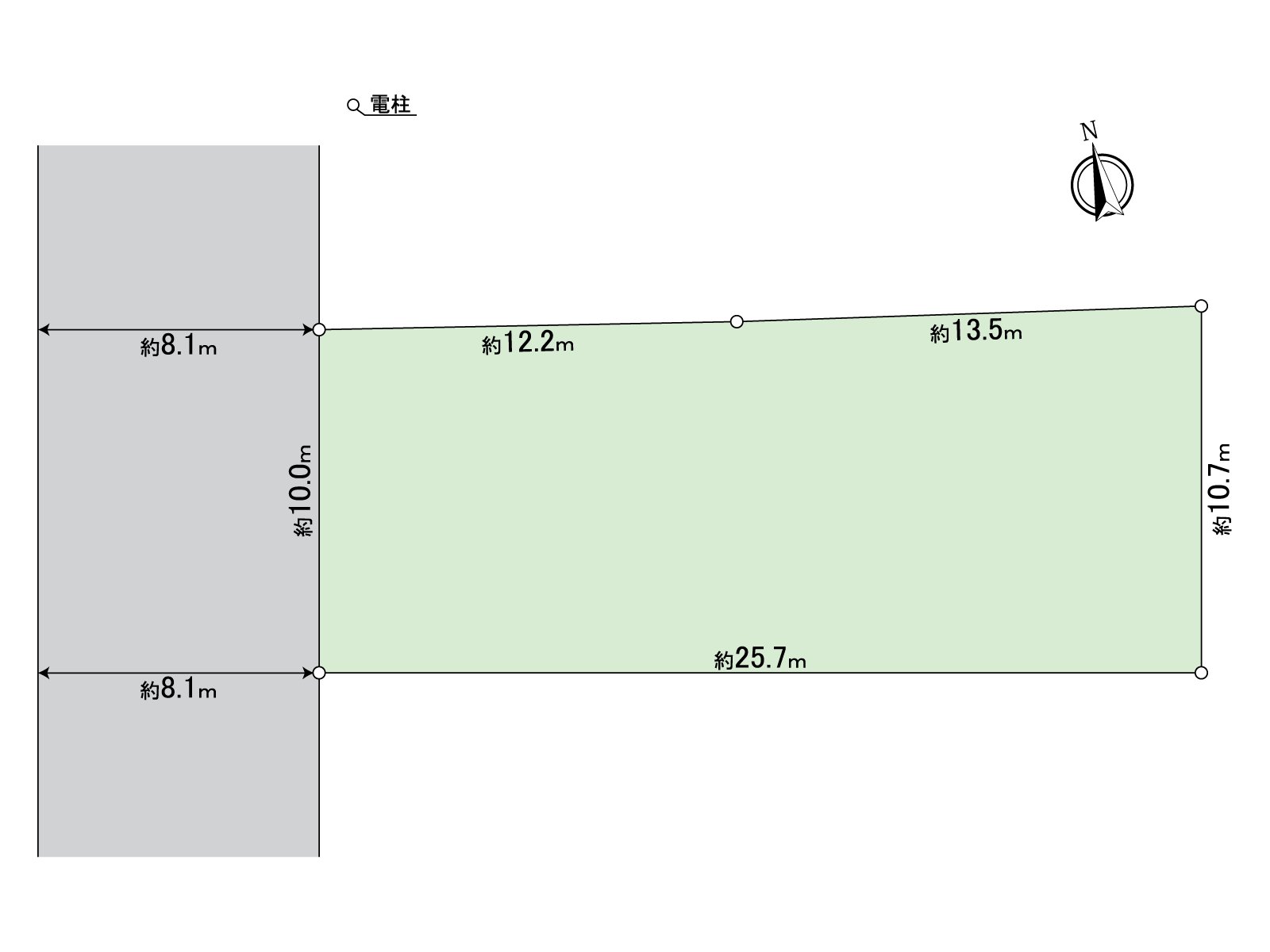 [topographical map] Land area: 266 square meters (about 80.46 tsubo), Contact distance with the abutting road: Western about 10.0m, front road width: About 8.1m