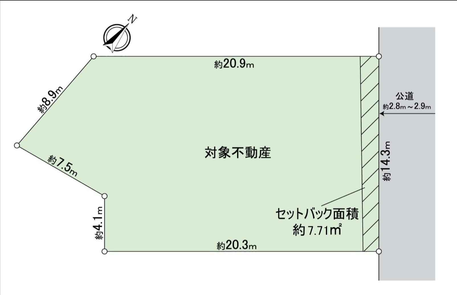 [topographical map] Land area: 329.07 square meters (about 99.54 tsubo) ※The frontage including about 7.71 square meters of setback: About 14.3m