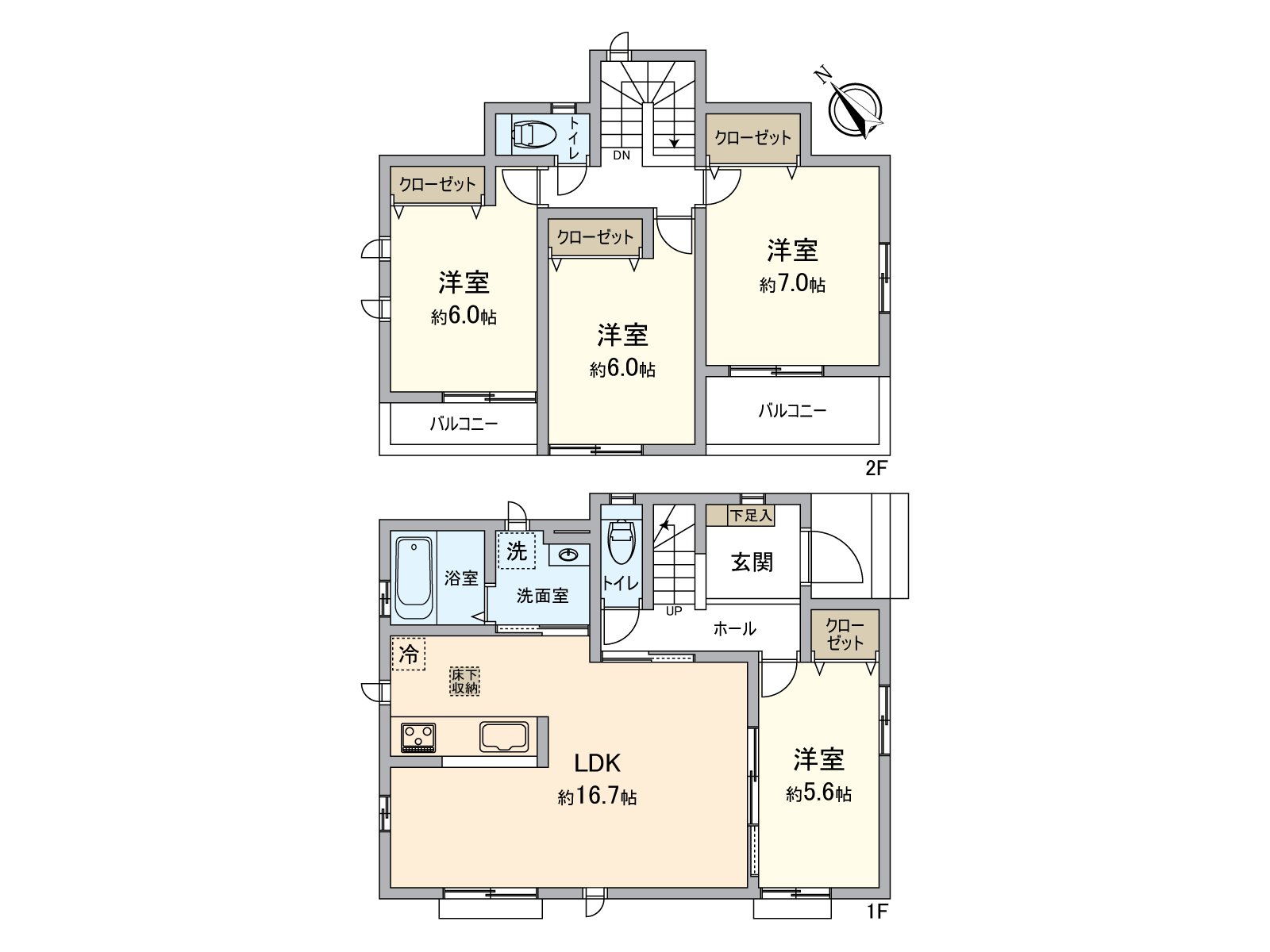 [房型图]约16.7张塌塌米LDK。在各居室是拥有收纳的4LDK的房型。