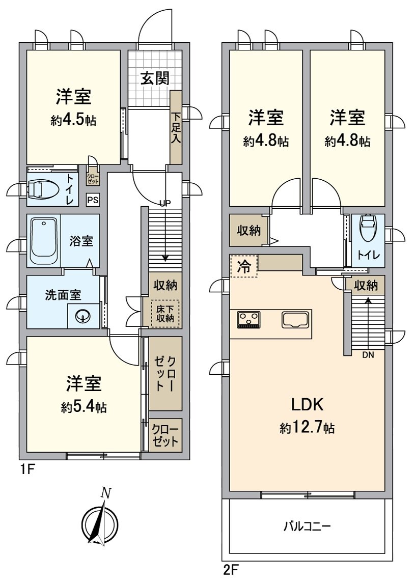 [floor plan] Land area: 117.04 square meters (about 35.40 tsubo) of total floor area: 84.00 square meters (about 25.41 tsubo) of north side Abutting road