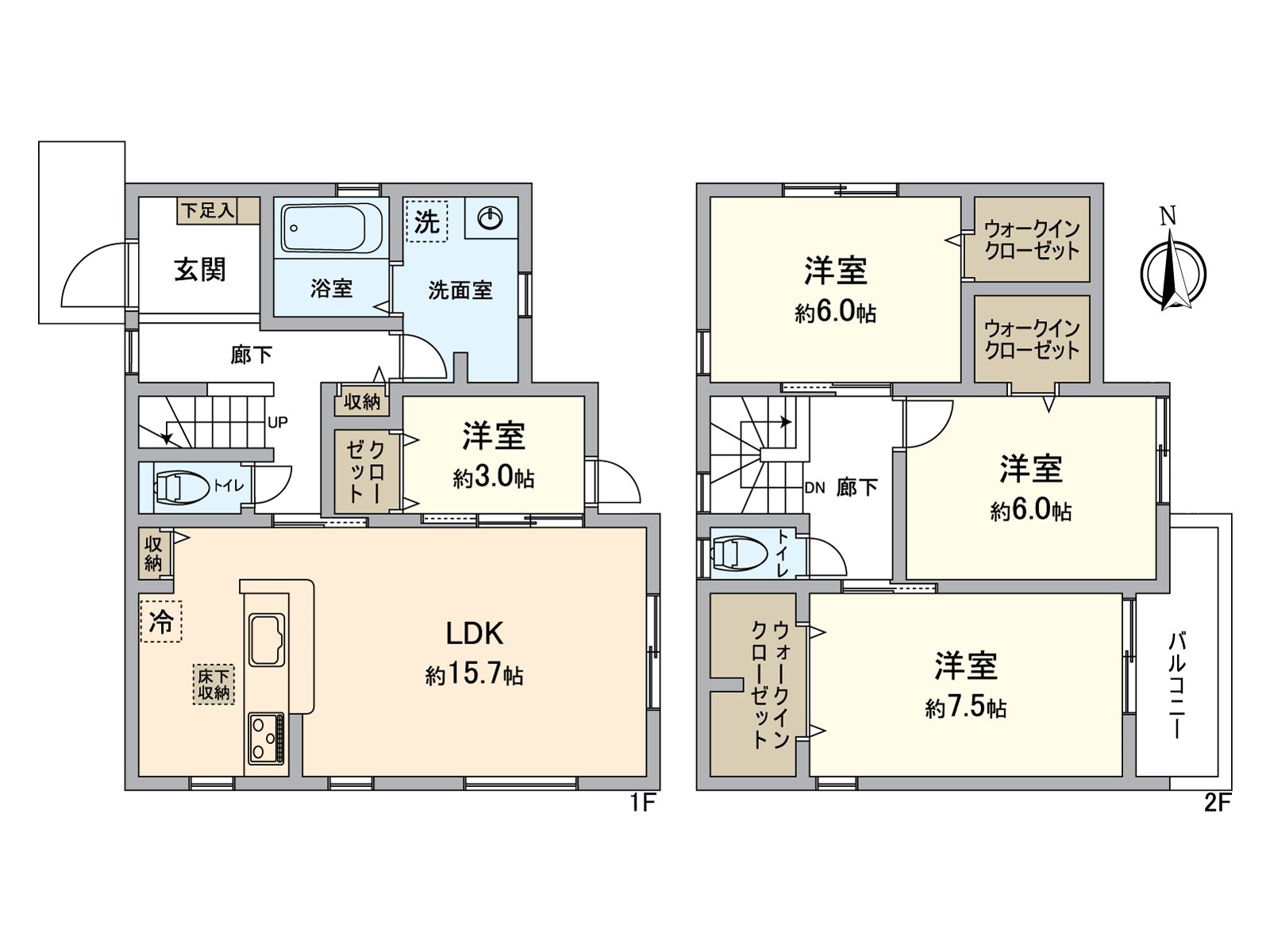 [floor plan] LDK is about 15.7 tatami and spacious relaxing space.