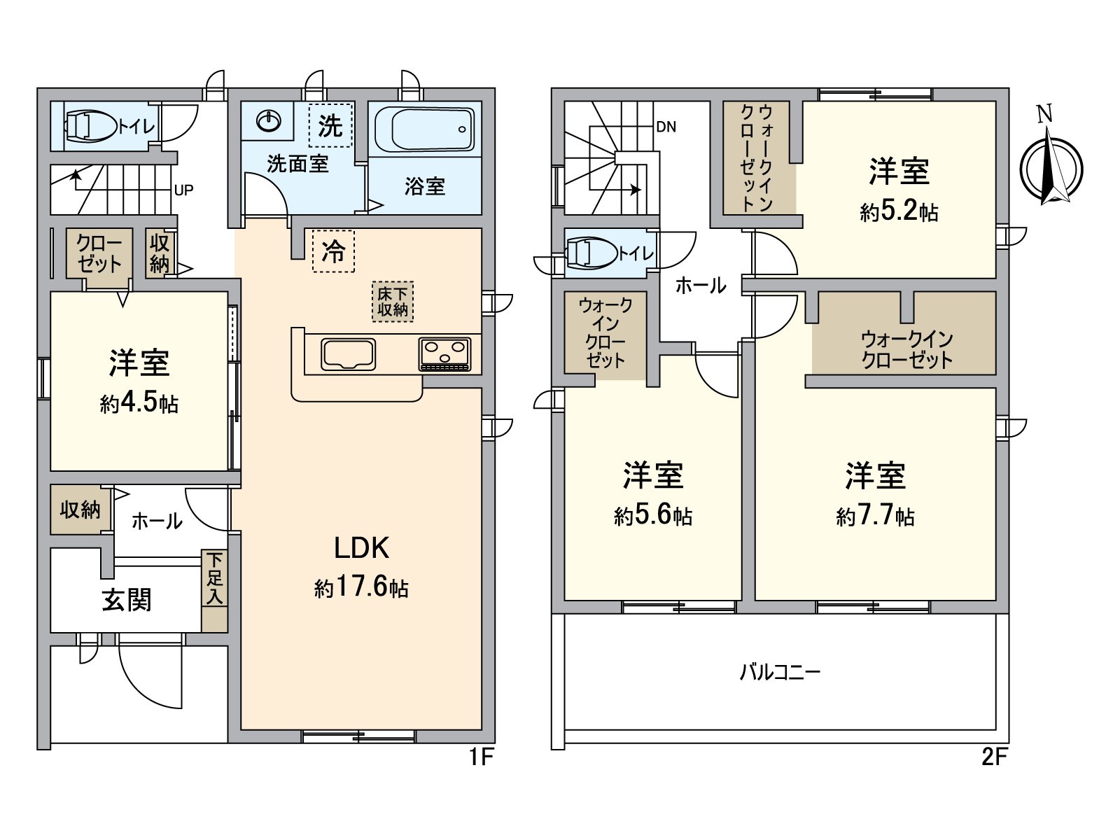 [floor plan] LDK is about 17.6 tatami and spacious relaxing space.
