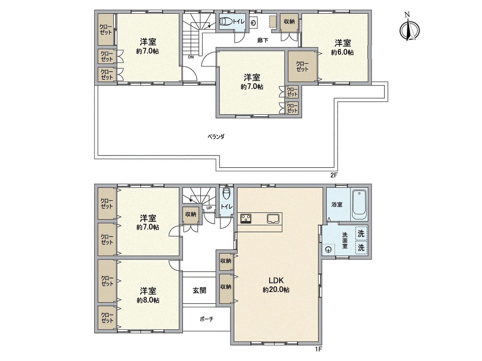 [floor plan] It is Layout of storing-rich 5LDK. There is an extensive veranda of the Facing South.