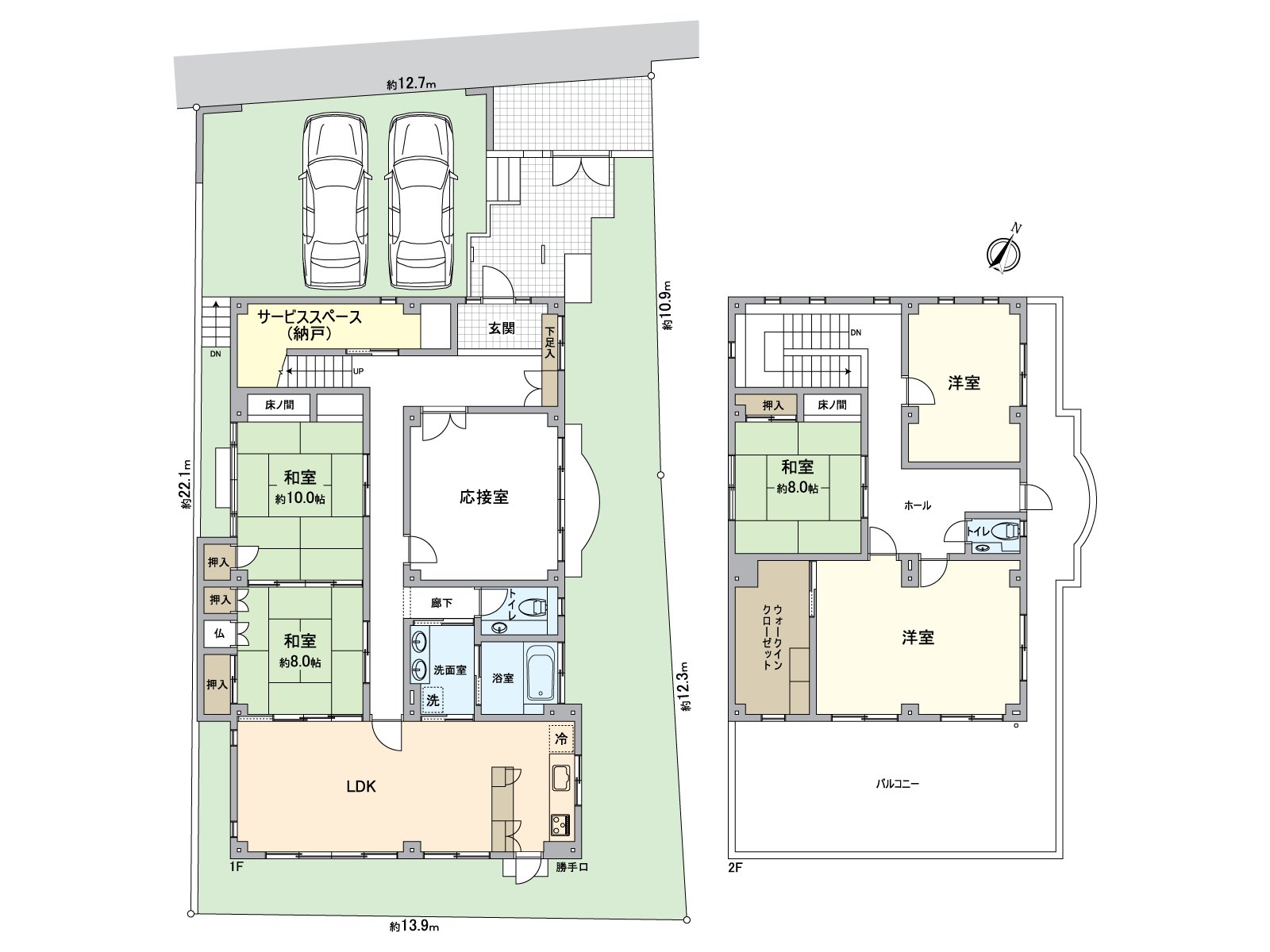 [房型图]作为日式房间大量，客厅、家务空间、多目的房灵活可以使用的房型。在有许多来客的家庭，也推荐。