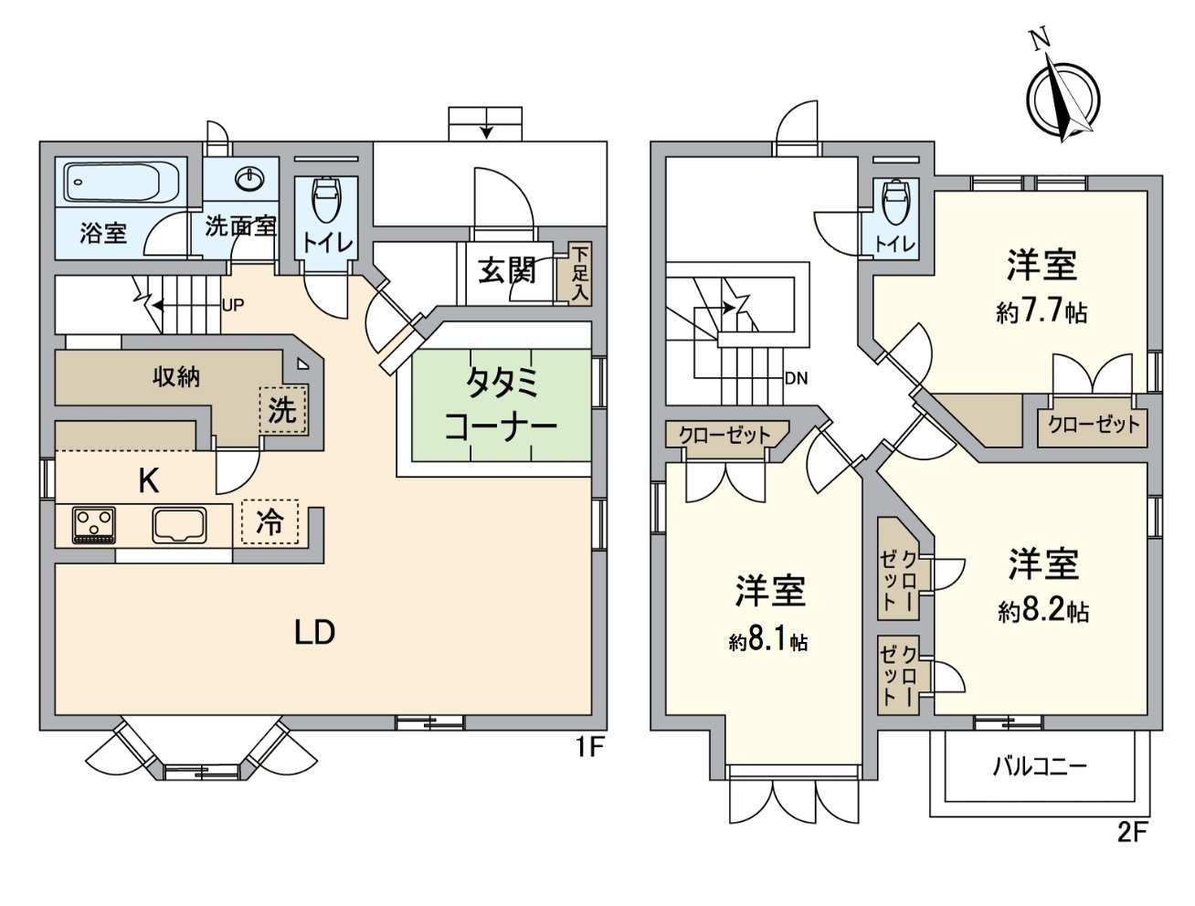 [Floor plan/3LDK] An authority of exposure to the sun style becomes good in 3 direction ground.