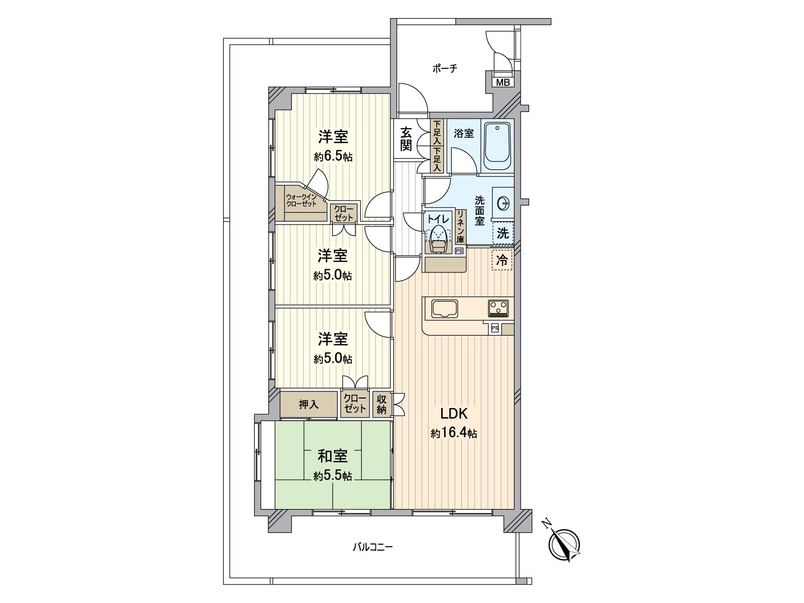 [floor plan] Terrace faces all rooms including LDK. It is the corner unit with the extensive entrance porch.