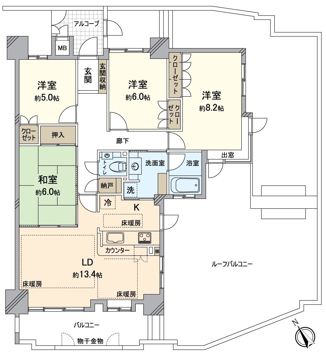[floor plan] Exclusive area: There is square meter (about 28.46 tsubo) 4LDK roof balcony