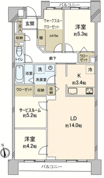 [房型图/2SLDK]2023年2月新装修(组合厨房，浴室，WC，盥洗台，洗衣槽，热水供应器，门Cross·地板所有房间，CF部分，纱门○全部已换新○换新其他)