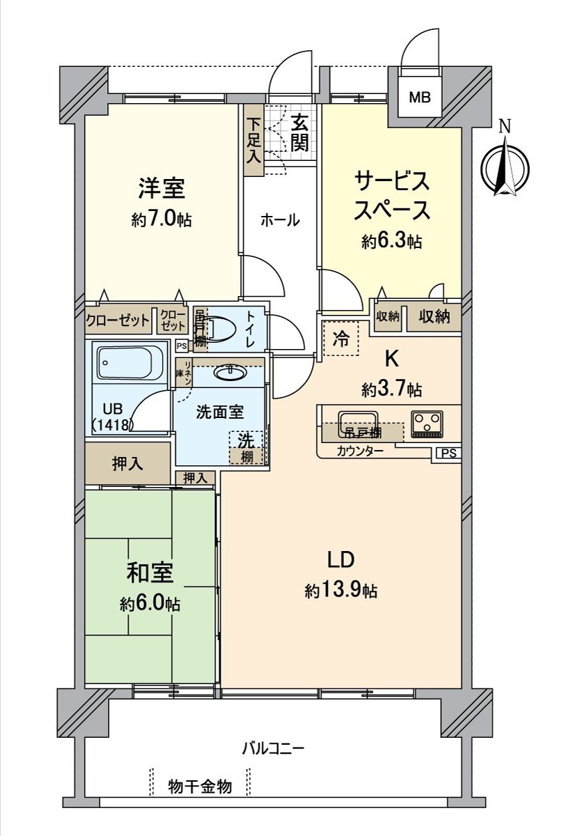 [房型图/2SLDK]是实际使用面积80.08平米，9层的5楼部分朝南的房间。是可饲养宠物。(规章有)