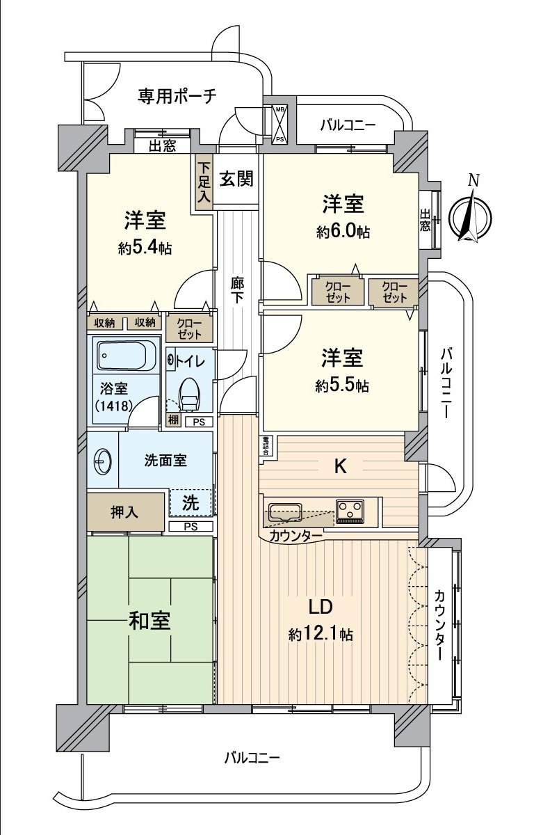 [Floor plan /4LDK] It becomes the third page Terrace of the South ･ East ･ north side. LDK further becomes the opening-like space by on earth using it with a Japanese-style room.