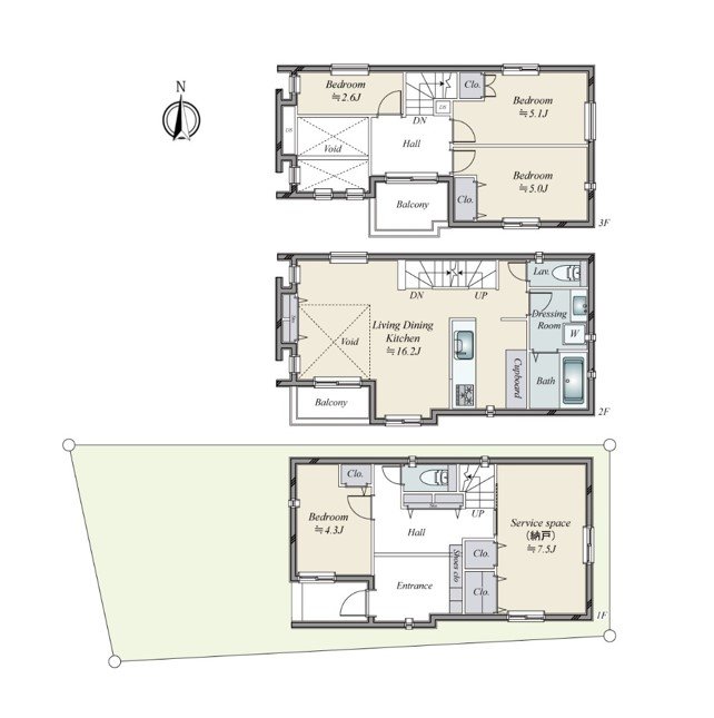 是表示全體房屋的版面設計的平面圖。對流跡線以及采光具有參考作用。