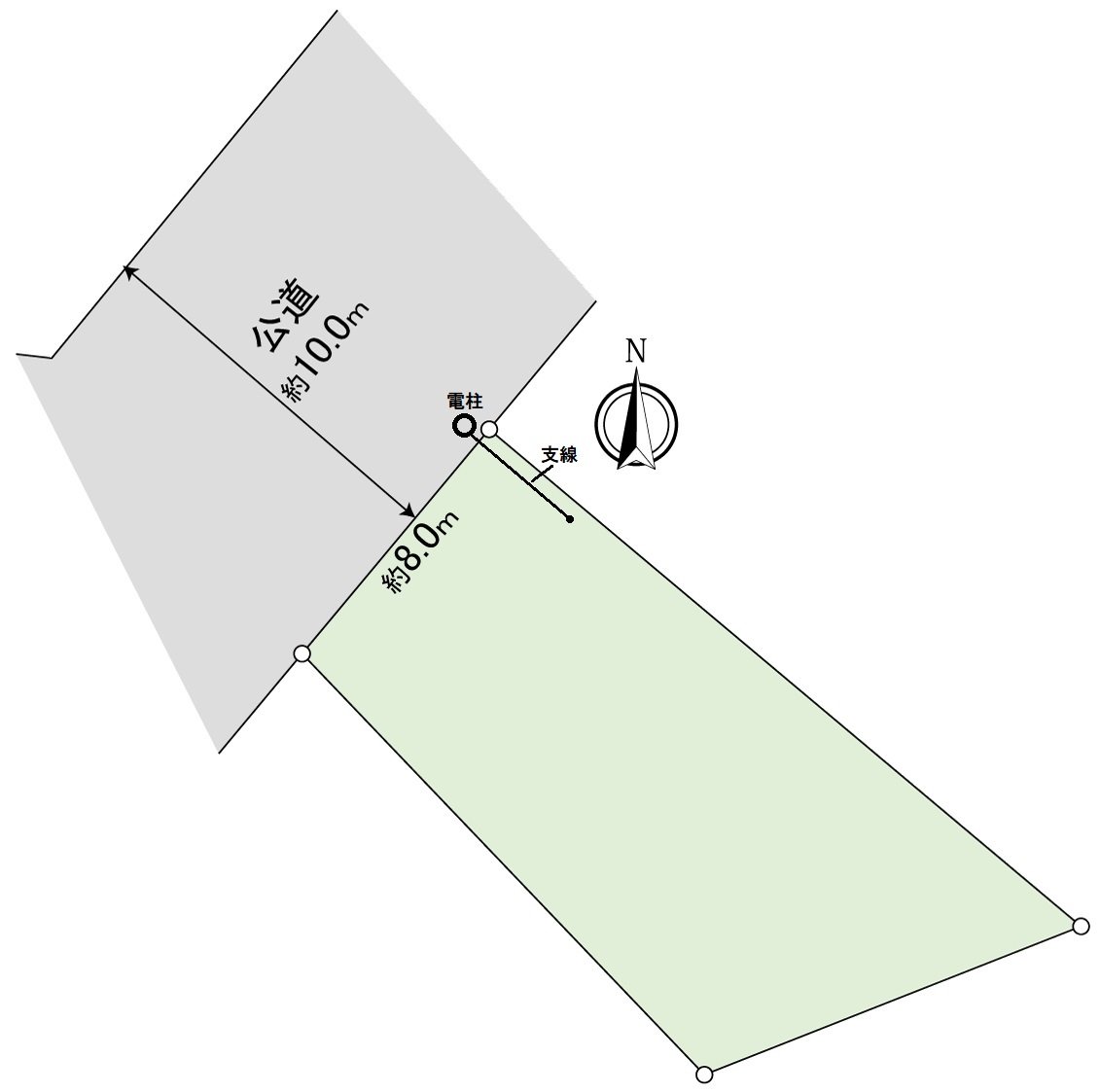 [topographical map] Plottage: 173.65 square meters (about 52.52 tsubo) of Northwest side Abutting road