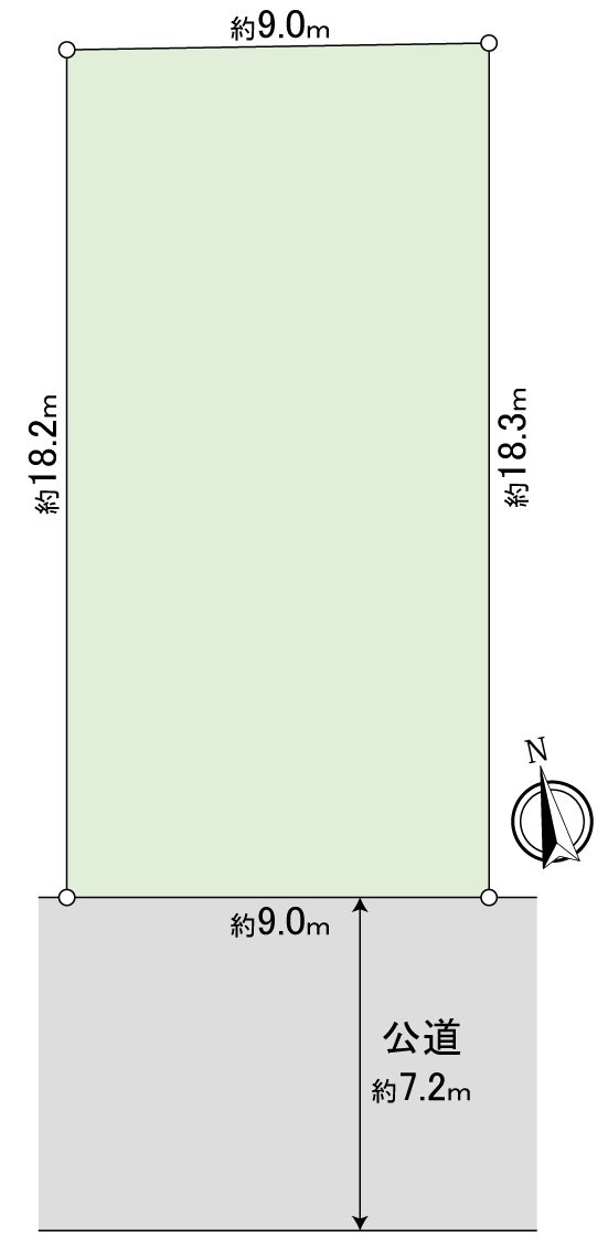 [地形图]用地面积：165.35平米(约50.01坪)南側接道的整形地