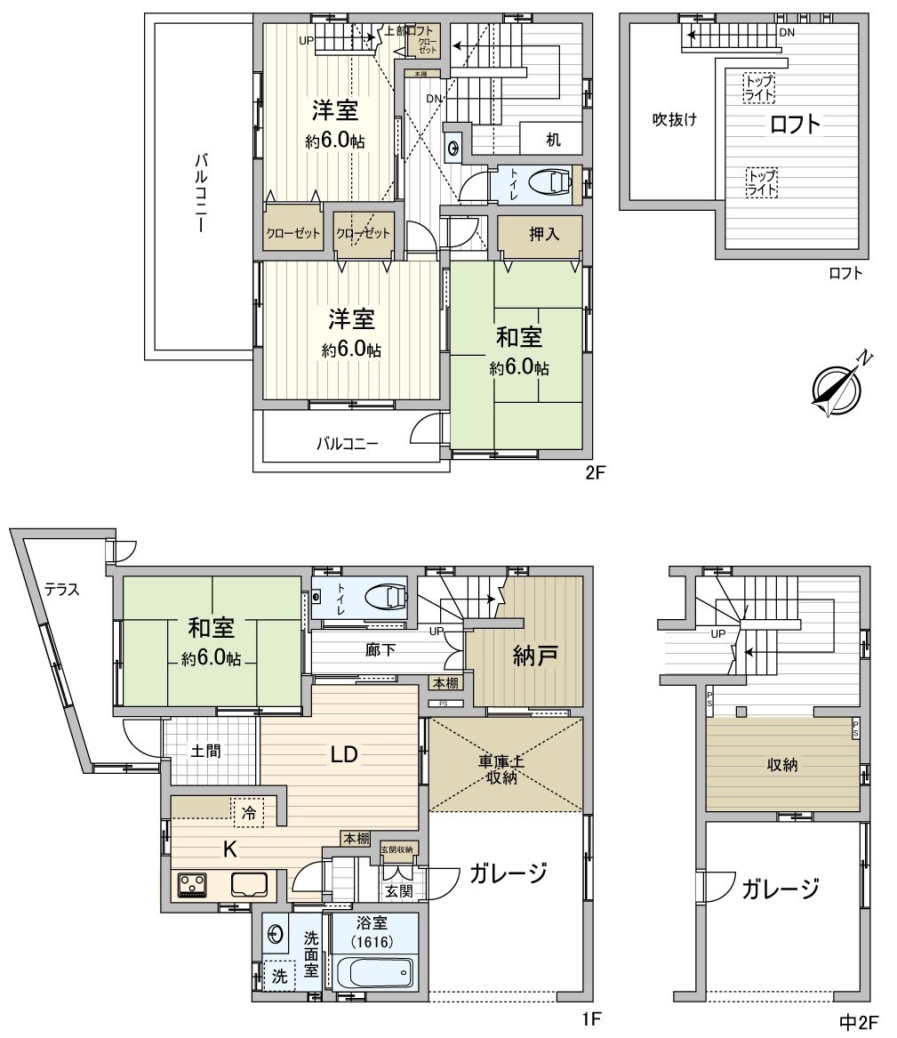 [房型图]均衡地安置日式房间和西式房间的舒适的房型。也具有阁楼以及储藏室，有收纳力。