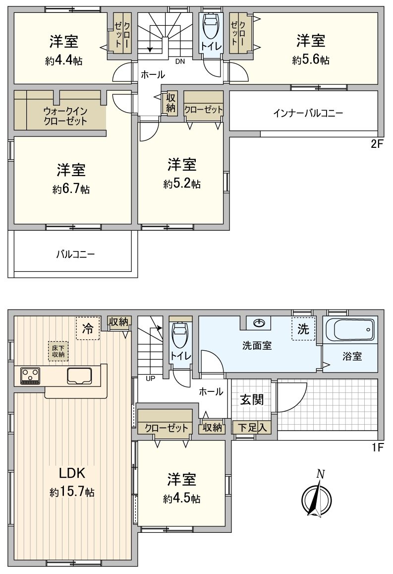 Floor plan March, 2026 completion planned Newly-Built Detached House Land area: 134.85 square meters (about 40.79 tsubo) of total floor area: 111.80 square meters (about 33.81 tsubo) of storing-rich 5LDK