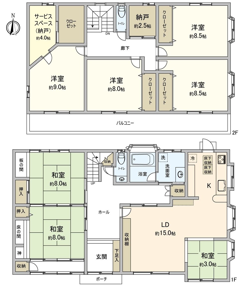 [户型平面图]家族的私人也是能充实的6SLDK的房型。