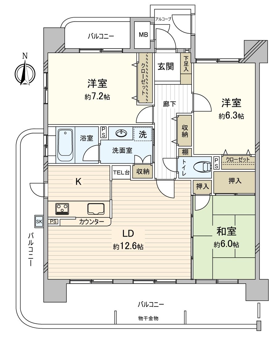 [平面圖]私人使用面積：79.56平方公尺(約24.06坪)3LDK
