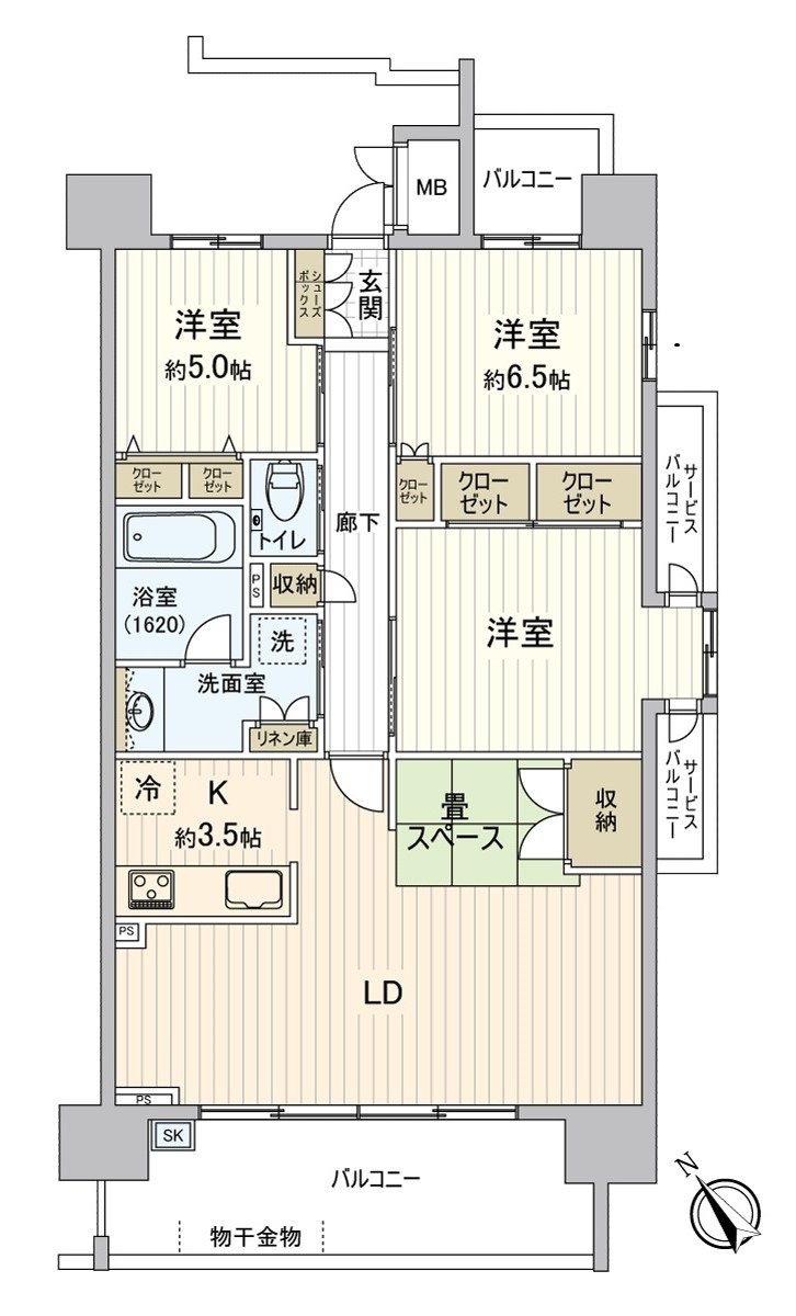作为三个房型图西式房间和LDK的3LDK畳空间、丰富的存储空间有
