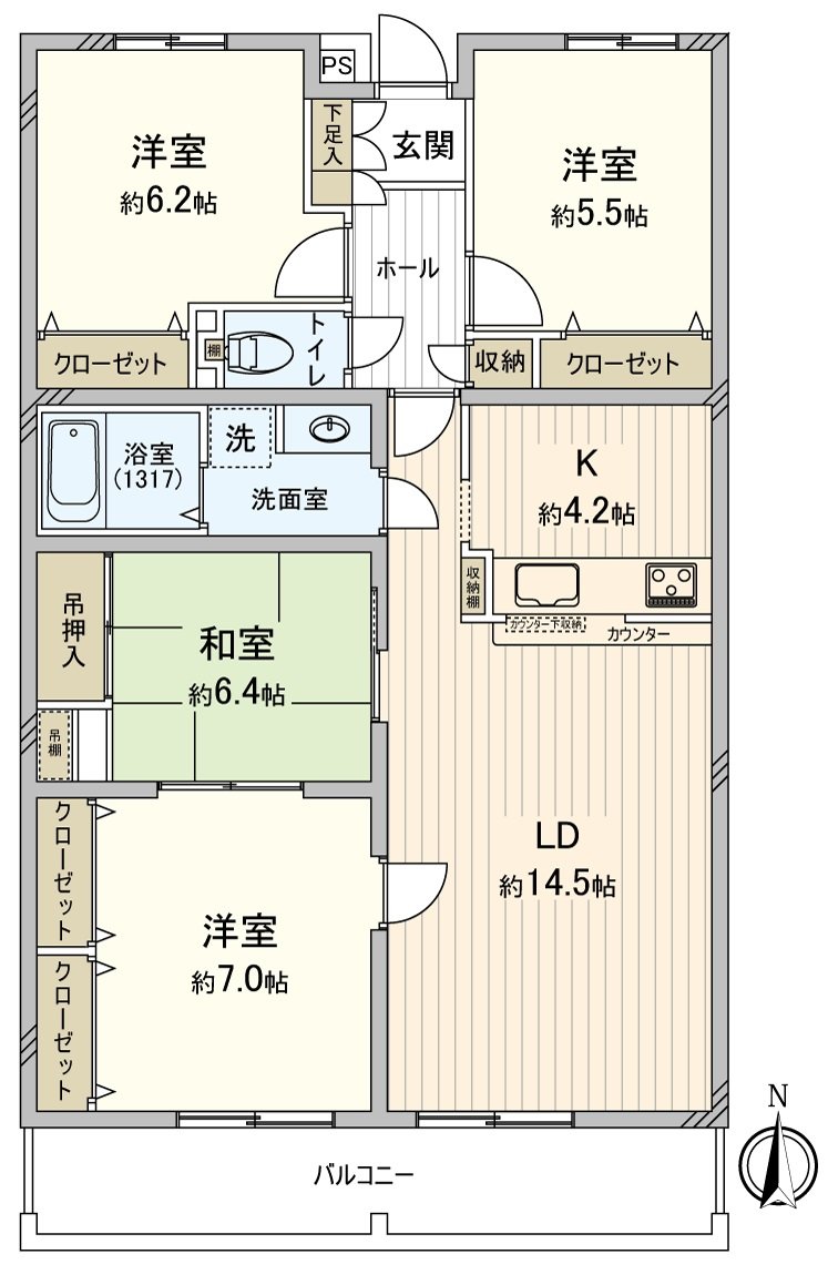 [floor plan] Barrier-free design Pets allowed (by regulations) without the Western-style room three rooms + Japanese-style room 4LDK step per room