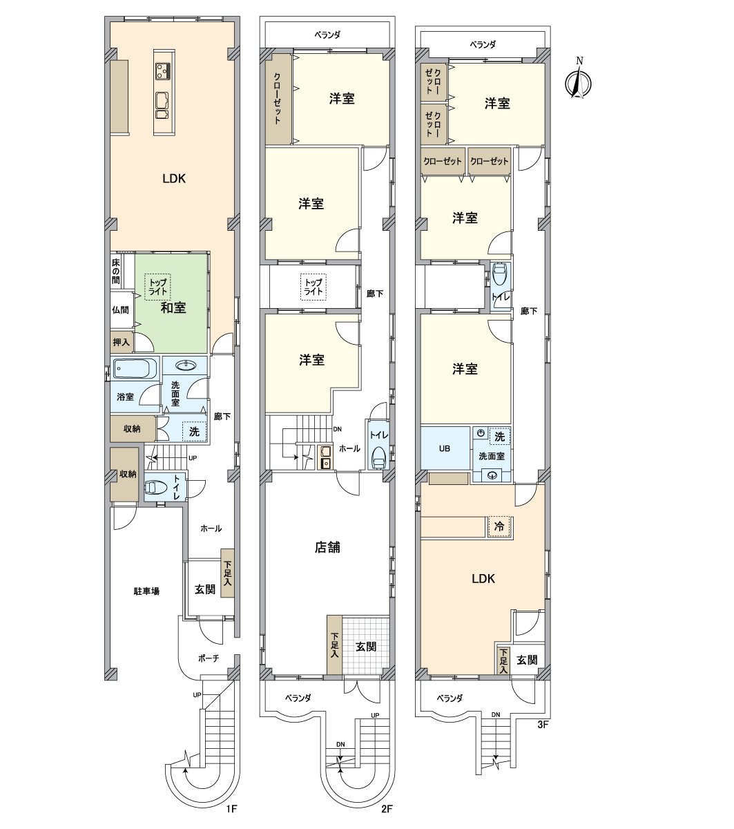 在2个地方安置LDK、洗脸室、浴室，也能作为二户式住宅利用