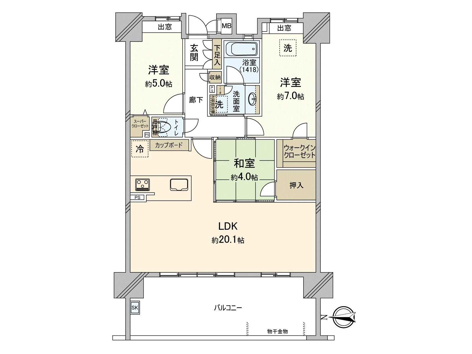 3LDK of exclusive area about 78.02 square meters. A view is good in a 14-story 12th floor part.